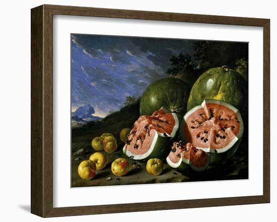 Still Life with Watermelons and Apples in a Landscape, 1771-Luis Egidio Meléndez-Framed Giclee Print