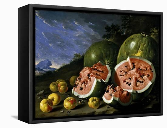 Still Life with Watermelons and Apples in a Landscape, 1771-Luis Egidio Meléndez-Framed Stretched Canvas