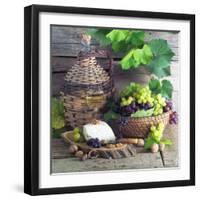 Still Life with White Wine, Grapes, Cheese and Walnuts-null-Framed Photographic Print