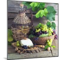 Still Life with White Wine, Grapes, Cheese and Walnuts-null-Mounted Photographic Print