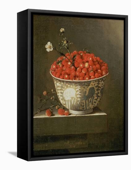 Still Life with Wild Strawberries in a Chinese Bowl-Adrian Coorte-Framed Stretched Canvas