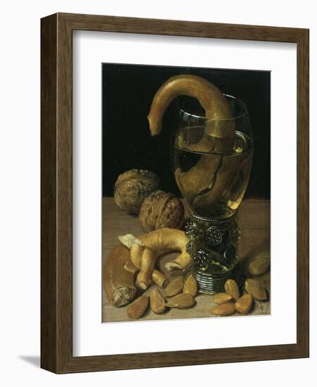 Still-Life with Wine Glass, Pretzel, Nuts and Almonds, 1637-Georg Flegel-Framed Giclee Print