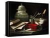 Still Life with Writing Implements, Late 17th or Early 18th Century-Cristoforo Monari-Framed Stretched Canvas