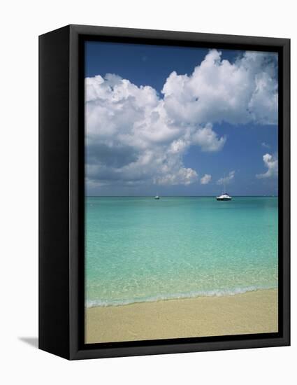 Still Turquoise Sea off Seven Mile Beach, Grand Cayman, Cayman Islands, West Indies-Ruth Tomlinson-Framed Stretched Canvas