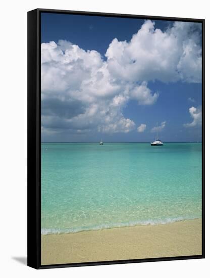 Still Turquoise Sea off Seven Mile Beach, Grand Cayman, Cayman Islands, West Indies-Ruth Tomlinson-Framed Stretched Canvas