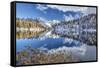 Still Water of Lake Malghette Reflecting Brenta Dolomites Peaks in Autumn. Adamello Natural Park-ClickAlps-Framed Stretched Canvas