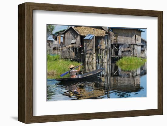 Stilt Cottages of Floating Village on Inle Lake, Shan State, Myanmar-Keren Su-Framed Photographic Print