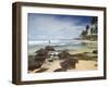 Stilt Fisherman on Dalawela Beach, Southern Province, Sri Lanka, Asia-Ian Trower-Framed Photographic Print