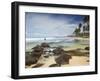 Stilt Fisherman on Dalawela Beach, Southern Province, Sri Lanka, Asia-Ian Trower-Framed Photographic Print