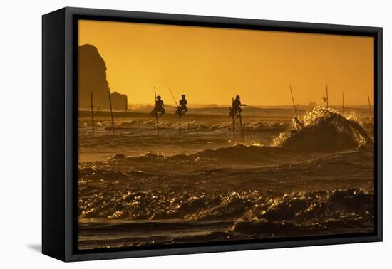 Stilt Fishermen at Sunrise-Alex Saberi-Framed Stretched Canvas