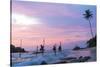 Stilt fishermen, sunset, Weligama, South coast, Sri Lanka-Peter Adams-Stretched Canvas