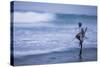 Stilt Fishing, a Stilt Fisherman in the Waves at Midigama Near Weligama, South Coast-Matthew Williams-Ellis-Stretched Canvas