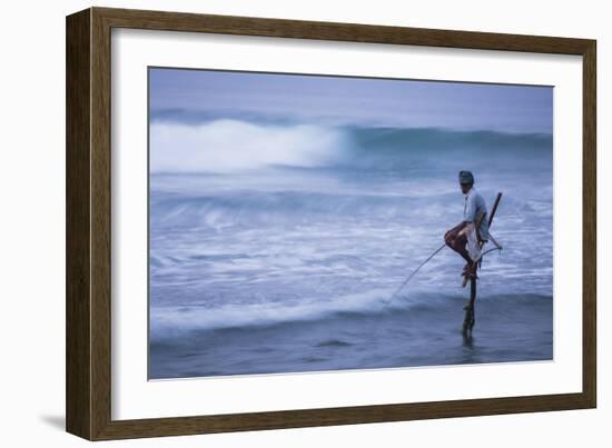 Stilt Fishing, a Stilt Fisherman in the Waves at Midigama Near Weligama, South Coast-Matthew Williams-Ellis-Framed Photographic Print