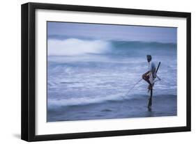 Stilt Fishing, a Stilt Fisherman in the Waves at Midigama Near Weligama, South Coast-Matthew Williams-Ellis-Framed Photographic Print