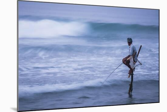 Stilt Fishing, a Stilt Fisherman in the Waves at Midigama Near Weligama, South Coast-Matthew Williams-Ellis-Mounted Photographic Print