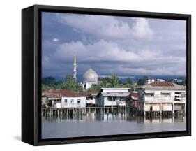 Stilt Village and State Mosque, Kota Kinabalu, Sabah, Island of Borneo, Malaysia-Robert Francis-Framed Stretched Canvas