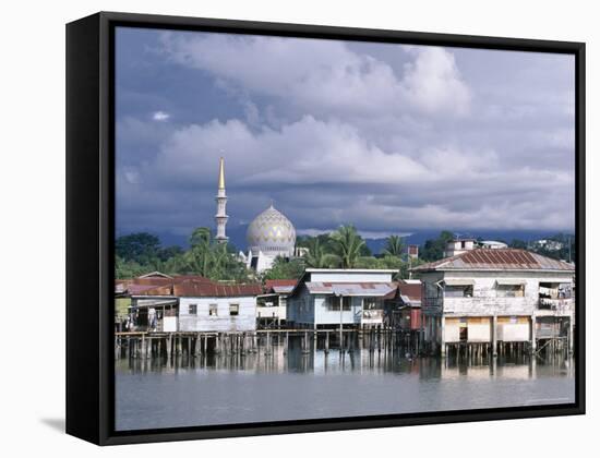 Stilt Village and State Mosque, Kota Kinabalu, Sabah, Island of Borneo, Malaysia-Robert Francis-Framed Stretched Canvas