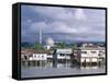 Stilt Village and State Mosque, Kota Kinabalu, Sabah, Island of Borneo, Malaysia-Robert Francis-Framed Stretched Canvas