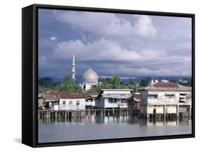 Stilt Village and State Mosque, Kota Kinabalu, Sabah, Island of Borneo, Malaysia-Robert Francis-Framed Stretched Canvas
