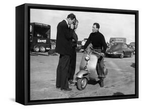 Stirling Moss on a Vespa Scooter, Goodwood, April 1952-null-Framed Stretched Canvas