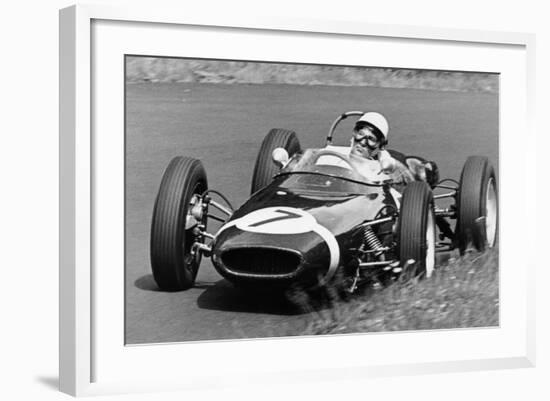 Stirling Moss Taking a Bend in a Racing Car, (C1960-C1961)-null-Framed Photographic Print