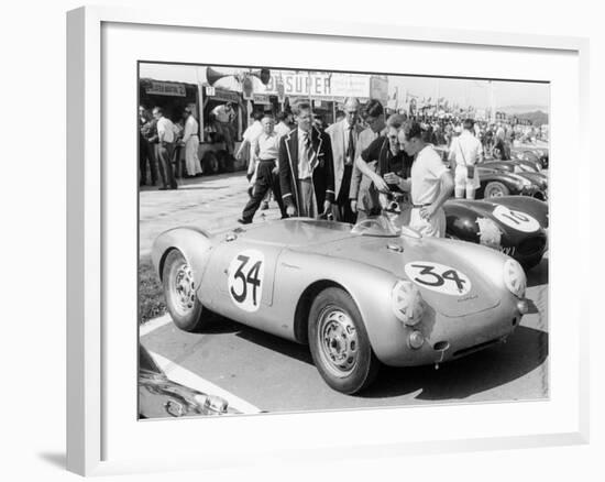 Stirling Moss with Porsche RSK, Goodwood, Sussex, 1955-null-Framed Photographic Print