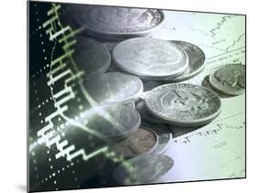 Stock Chart and Coins-null-Mounted Photographic Print