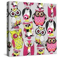 Stock Vector Illustration: Seamless and Colourful Owl Pattern.-Alisa Foytik-Stretched Canvas