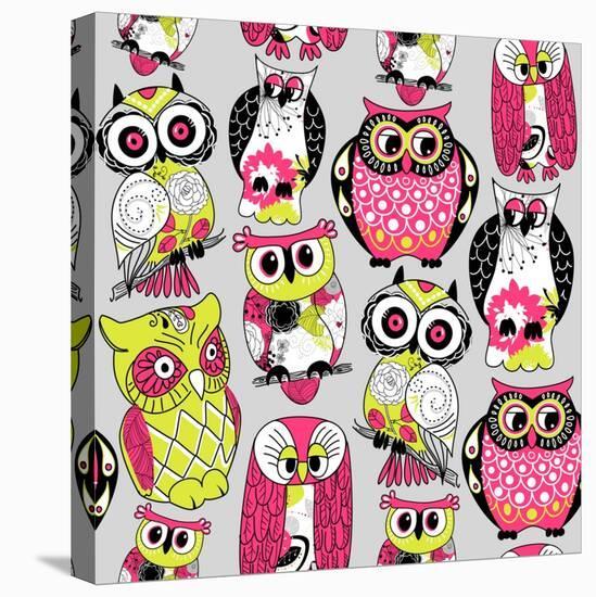 Stock Vector Illustration: Seamless and Colourful Owl Pattern.-Alisa Foytik-Stretched Canvas