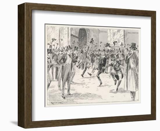 Stockbrokers Dance for Joy at News of the Boers' Surrender in the War in Africa-Ralph Cleaver-Framed Art Print