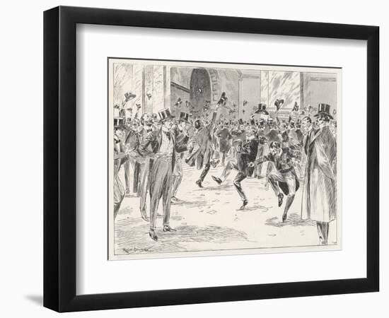 Stockbrokers Dance for Joy at News of the Boers' Surrender in the War in Africa-Ralph Cleaver-Framed Art Print