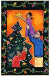Father Lifting Girl to Put Star on Top of Christmas Tree-Stockbyte-Framed Stretched Canvas