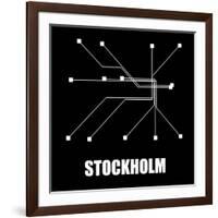 Stockholm Black Subway Map-null-Framed Art Print