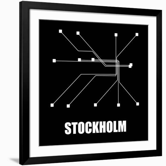 Stockholm Black Subway Map-null-Framed Art Print