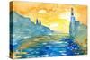 Stockholm City Hall Watercolor Painting-ArtesiaWells-Stretched Canvas