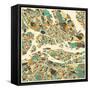 Stockholm Map-Jazzberry Blue-Framed Stretched Canvas