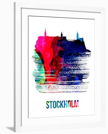 Stockholm Skyline Brush Stroke - Watercolor-NaxArt-Framed Art Print