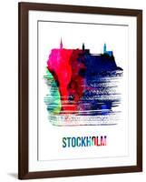 Stockholm Skyline Brush Stroke - Watercolor-NaxArt-Framed Art Print