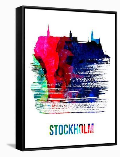 Stockholm Skyline Brush Stroke - Watercolor-NaxArt-Framed Stretched Canvas