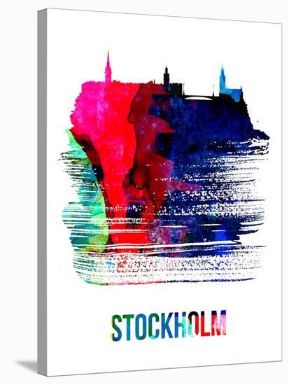 Stockholm Skyline Brush Stroke - Watercolor-NaxArt-Stretched Canvas