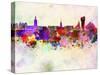 Stockholm Skyline in Watercolor Background-paulrommer-Stretched Canvas