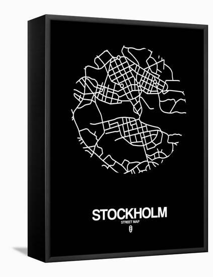 Stockholm Street Map Black-NaxArt-Framed Stretched Canvas