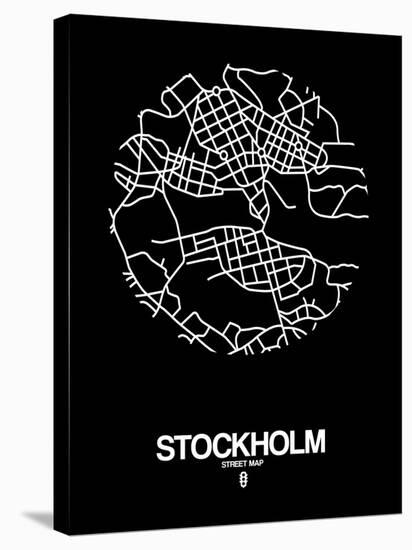 Stockholm Street Map Black-NaxArt-Stretched Canvas