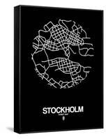 Stockholm Street Map Black-NaxArt-Framed Stretched Canvas