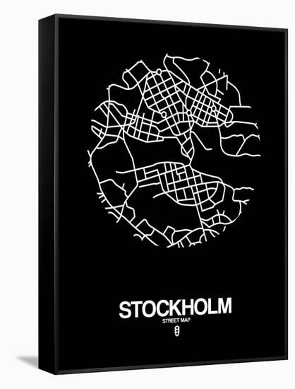 Stockholm Street Map Black-NaxArt-Framed Stretched Canvas