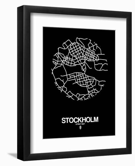 Stockholm Street Map Black-NaxArt-Framed Art Print