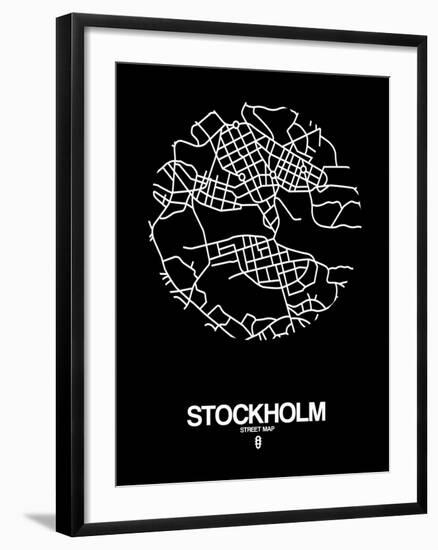 Stockholm Street Map Black-NaxArt-Framed Art Print