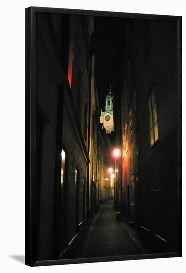 Stockholm Sweden Cobblestone Street At Night Photo Poster-null-Framed Poster