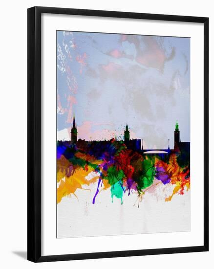 Stockholm Watercolor Skyline-NaxArt-Framed Art Print