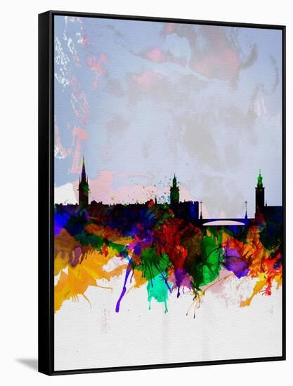 Stockholm Watercolor Skyline-NaxArt-Framed Stretched Canvas